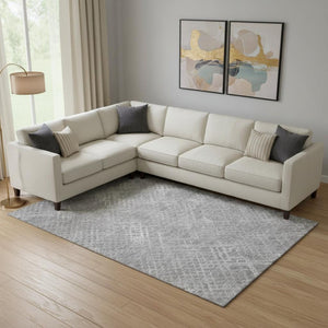 HomeRoots 8' X 10' Gray & Silver Abstract Geometric Rug - Washable, Stain Resistant, UV Protected for Durability 666690