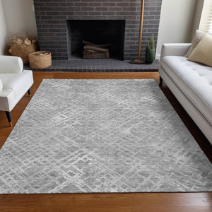 HomeRoots 8' X 10' Gray & Silver Abstract Geometric Rug - Washable, Stain Resistant, UV Protected for Durability 666690