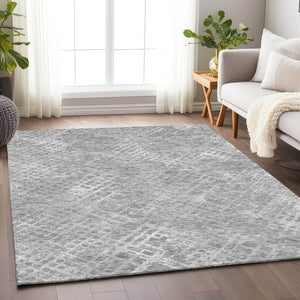 HomeRoots 8' X 10' Gray & Silver Abstract Geometric Rug - Washable, Stain Resistant, UV Protected for Durability 666690