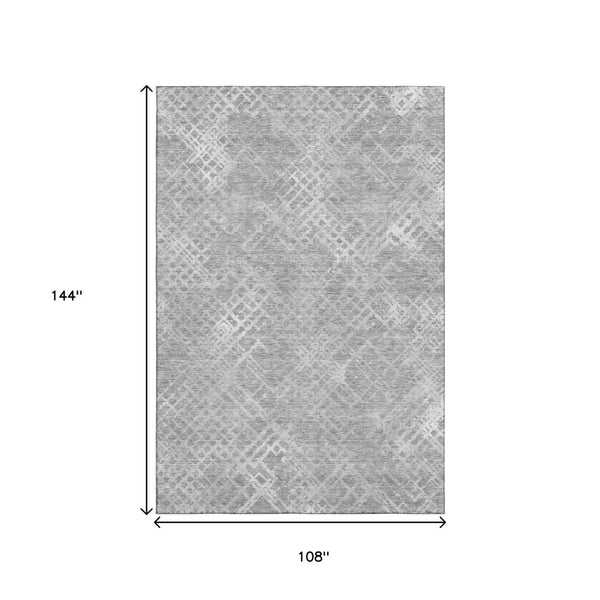 HomeRoots 9' X 12' Gray And Silver Abstract Geometric Area Rug - Washable, UV-Protected, Durable Design for Modern Living 666691