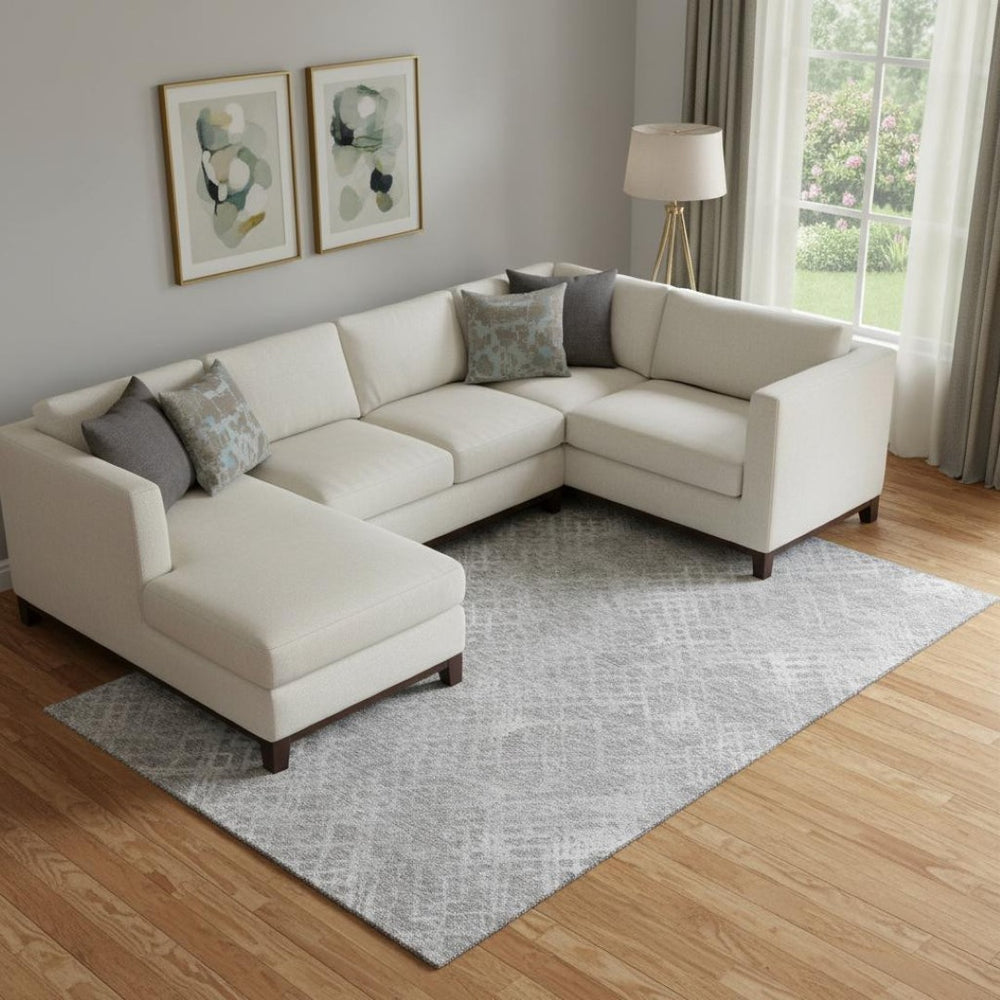 HomeRoots 9' X 12' Gray And Silver Abstract Geometric Area Rug - Washable, UV-Protected, Durable Design for Modern Living 666691