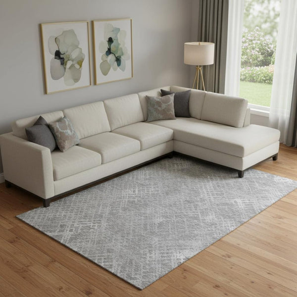 HomeRoots 10' Gray & Silver Abstract Geometric Area Rug - Washable, UV Protected, Durable for Busy Homes! 666692