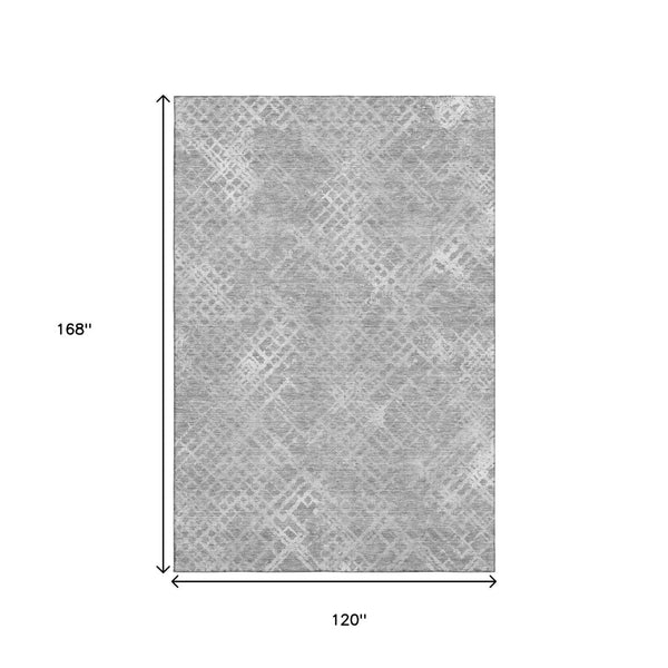 HomeRoots 10' Gray & Silver Abstract Geometric Area Rug - Washable, UV Protected, Durable for Busy Homes! 666692