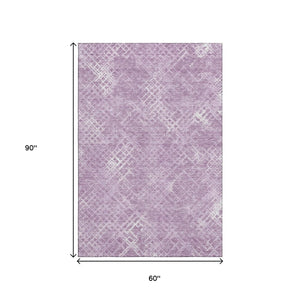 HomeRoots 5' X 8' Modern Lavender & Ivory Geometric Washable Area Rug with UV Protection for Active Homes 666694