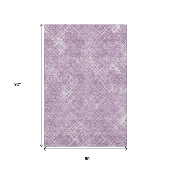 HomeRoots 5' X 8' Modern Lavender & Ivory Geometric Washable Area Rug with UV Protection for Active Homes 666694