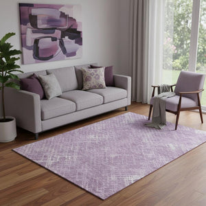 HomeRoots 5' X 8' Modern Lavender & Ivory Geometric Washable Area Rug with UV Protection for Active Homes 666694