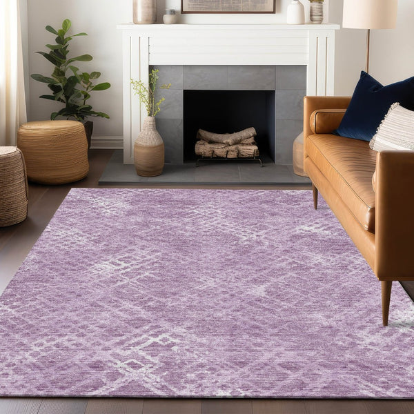 HomeRoots 5' X 8' Modern Lavender & Ivory Geometric Washable Area Rug with UV Protection for Active Homes 666694