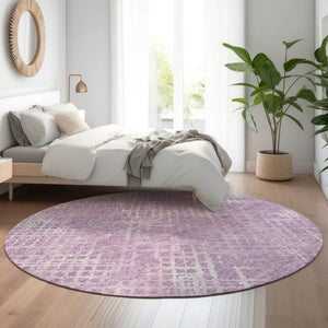 HomeRoots 8' Stylish Lavender & Ivory Abstract Round Rug - Washable, UV-Protected & Perfect for High-Traffic Areas 666695