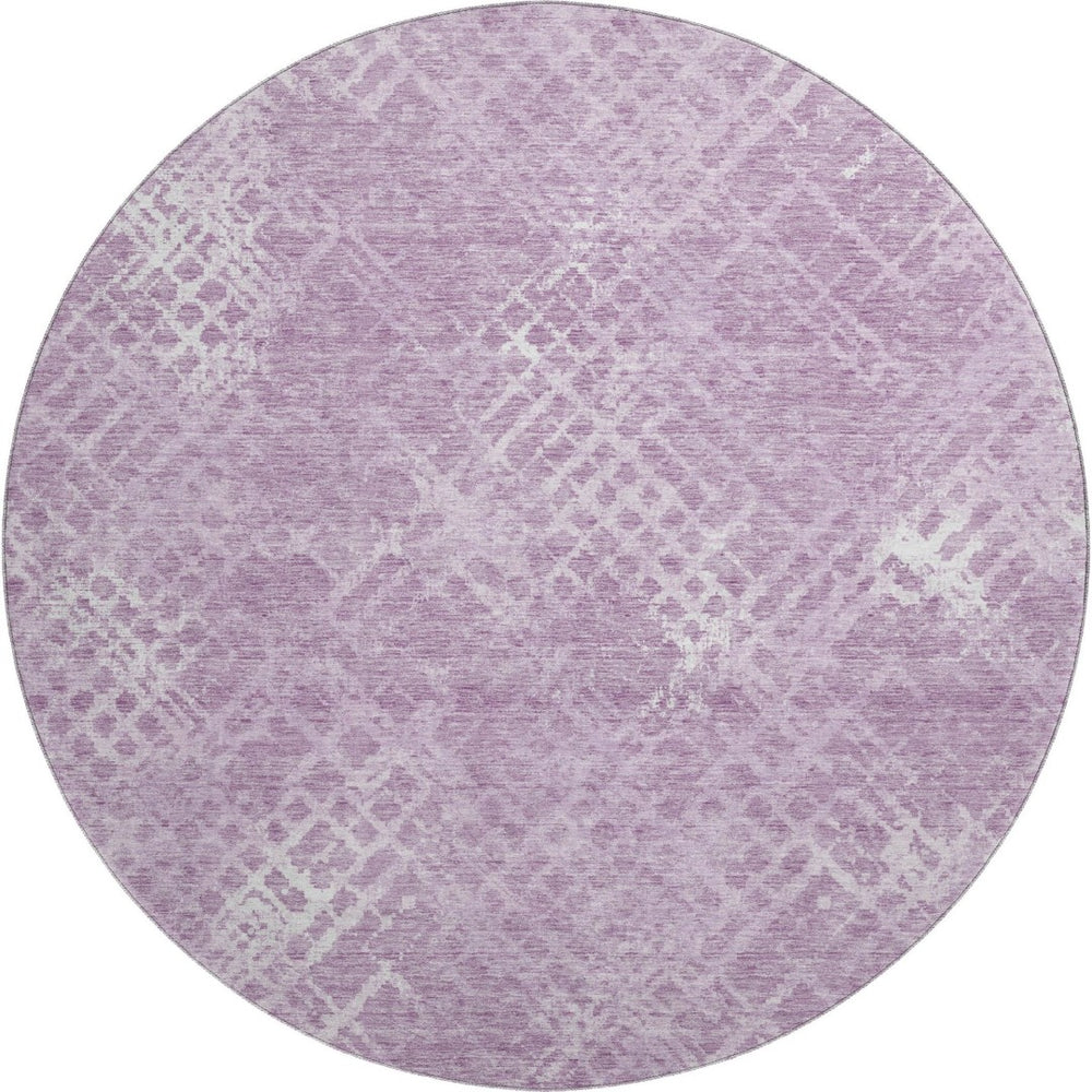 HomeRoots 8' Stylish Lavender & Ivory Abstract Round Rug - Washable, UV-Protected & Perfect for High-Traffic Areas 666695
