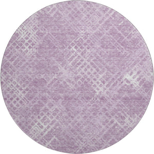 HomeRoots 8' Stylish Lavender & Ivory Abstract Round Rug - Washable, UV-Protected & Perfect for High-Traffic Areas 666695