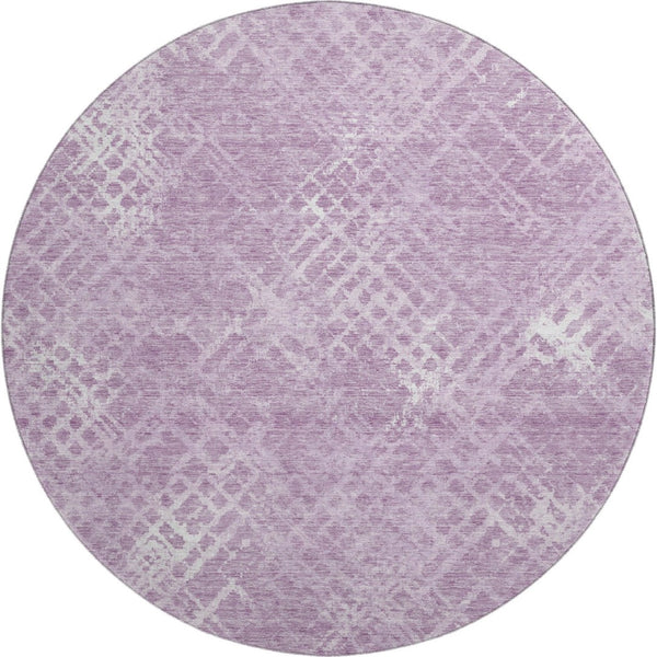 HomeRoots 8' Stylish Lavender & Ivory Abstract Round Rug - Washable, UV-Protected & Perfect for High-Traffic Areas 666695