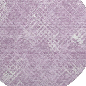 HomeRoots 8' Stylish Lavender & Ivory Abstract Round Rug - Washable, UV-Protected & Perfect for High-Traffic Areas 666695