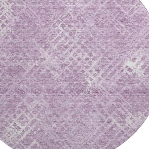HomeRoots 8' Stylish Lavender & Ivory Abstract Round Rug - Washable, UV-Protected & Perfect for High-Traffic Areas 666695