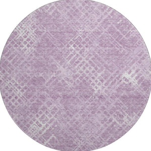 HomeRoots 8' Stylish Lavender & Ivory Abstract Round Rug - Washable, UV-Protected & Perfect for High-Traffic Areas 666695