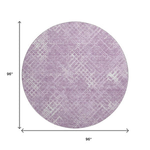 HomeRoots 8' Stylish Lavender & Ivory Abstract Round Rug - Washable, UV-Protected & Perfect for High-Traffic Areas 666695