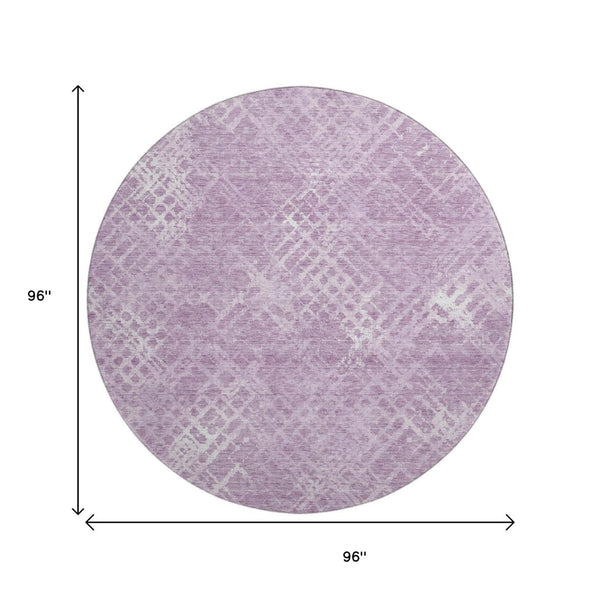 HomeRoots 8' Stylish Lavender & Ivory Abstract Round Rug - Washable, UV-Protected & Perfect for High-Traffic Areas 666695