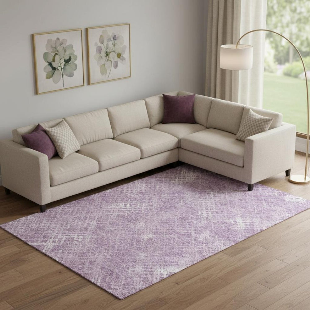 HomeRoots 8' X 10' Stylish Lavender & Ivory Abstract Geometric Area Rug - Washable, UV Protected, Pet-Friendly! 666696