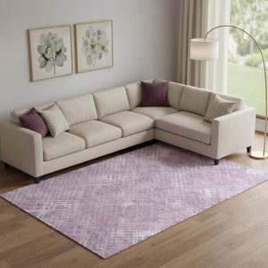 HomeRoots 8' X 10' Stylish Lavender & Ivory Abstract Geometric Area Rug - Washable, UV Protected, Pet-Friendly! 666696