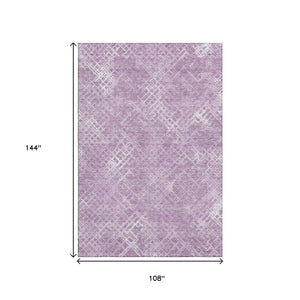 HomeRoots 9' X 12' Stylish Lavender and Ivory Geometric Washable Area Rug – Durable, UV-Protected, Soft Fibers 666697