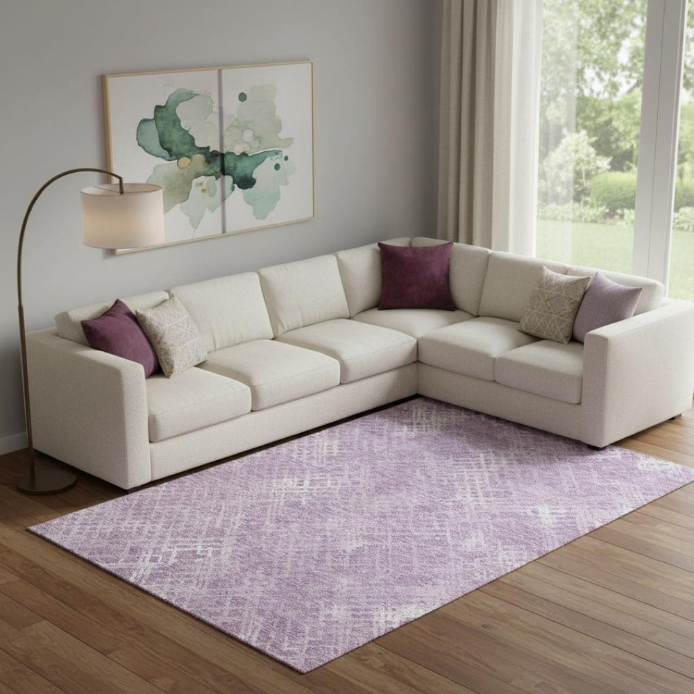 HomeRoots 9' X 12' Stylish Lavender and Ivory Geometric Washable Area Rug – Durable, UV-Protected, Soft Fibers 666697