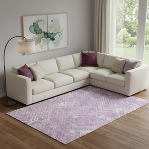 HomeRoots 9' X 12' Stylish Lavender and Ivory Geometric Washable Area Rug – Durable, UV-Protected, Soft Fibers 666697