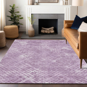 HomeRoots 9' X 12' Stylish Lavender and Ivory Geometric Washable Area Rug – Durable, UV-Protected, Soft Fibers 666697