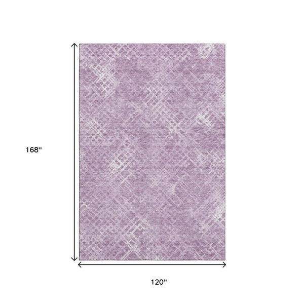 HomeRoots 10' X 14' Modern Lavender and Ivory Abstract Geometric Washable Area Rug with UV Protection 666698