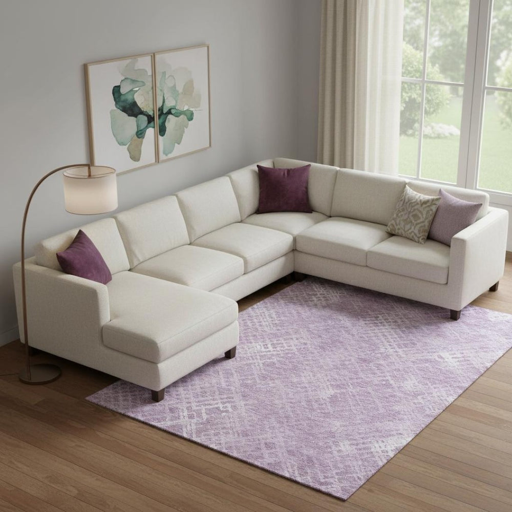 HomeRoots 10' X 14' Modern Lavender and Ivory Abstract Geometric Washable Area Rug with UV Protection 666698