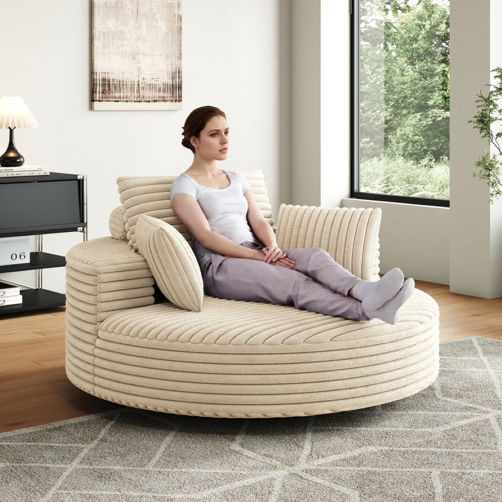 English Elm 55''l 55'l Faux Rabbit Fur Corduroy Swivel Chair Fluffy Foam Lounge Seat for Living Room W834S00445