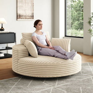 English Elm 55''l 55'l Faux Rabbit Fur Corduroy Swivel Chair Fluffy Foam Lounge Seat for Living Room W834S00445