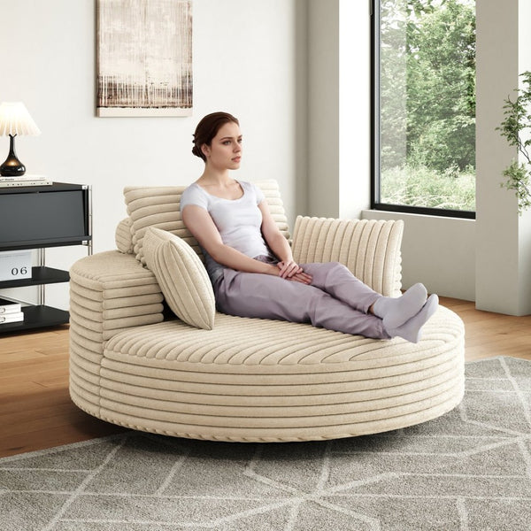 English Elm 55''l 55'l Faux Rabbit Fur Corduroy Swivel Chair Fluffy Foam Lounge Seat for Living Room W834S00445