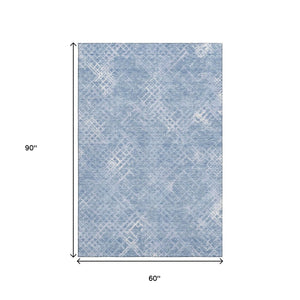 HomeRoots 5' X 8' Sky Blue & Ivory Abstract Geometric Area Rug – Washable, UV Protected, Durable & Stylish! 666700