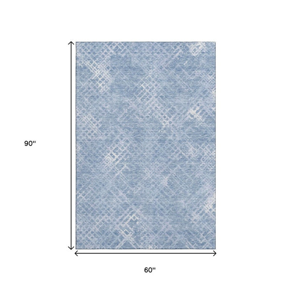 HomeRoots 5' X 8' Sky Blue & Ivory Abstract Geometric Area Rug – Washable, UV Protected, Durable & Stylish! 666700
