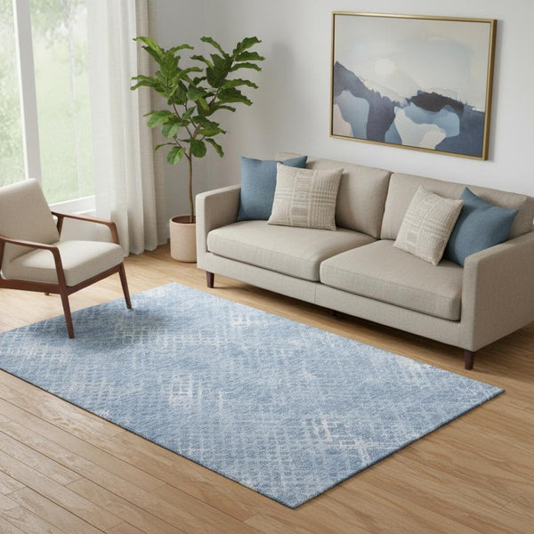 HomeRoots 5' X 8' Sky Blue & Ivory Abstract Geometric Area Rug – Washable, UV Protected, Durable & Stylish! 666700