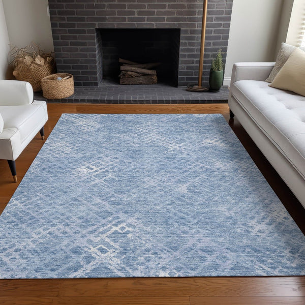 HomeRoots 5' X 8' Sky Blue & Ivory Abstract Geometric Area Rug – Washable, UV Protected, Durable & Stylish! 666700