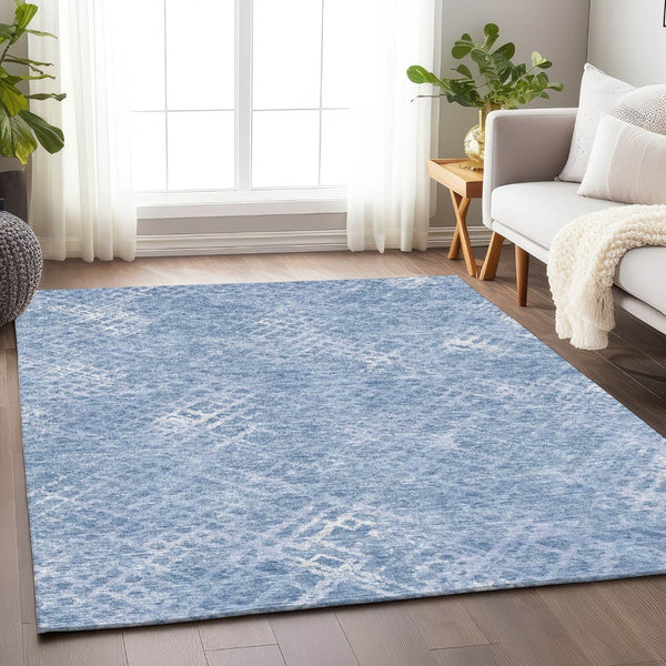 HomeRoots 5' X 8' Sky Blue & Ivory Abstract Geometric Area Rug – Washable, UV Protected, Durable & Stylish! 666700