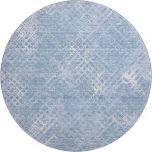 HomeRoots 8' Sky Blue & Ivory Abstract Geometric Round Rug - Washable, UV-Protected, Durable for Busy Homes 666701