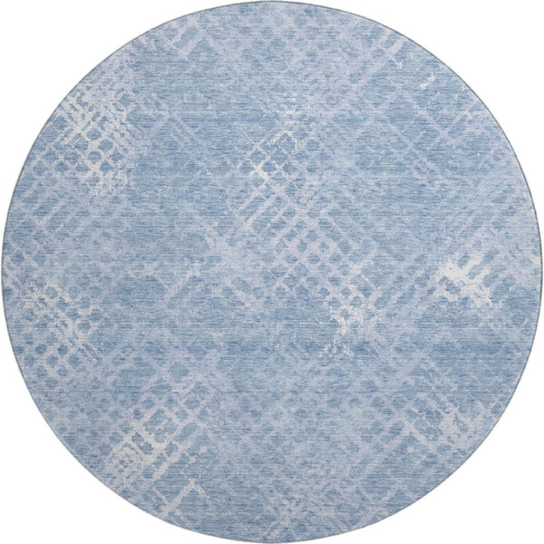 HomeRoots 8' Sky Blue & Ivory Abstract Geometric Round Rug - Washable, UV-Protected, Durable for Busy Homes 666701