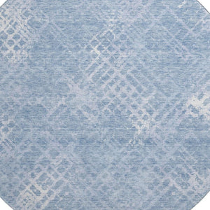 HomeRoots 8' Sky Blue & Ivory Abstract Geometric Round Rug - Washable, UV-Protected, Durable for Busy Homes 666701