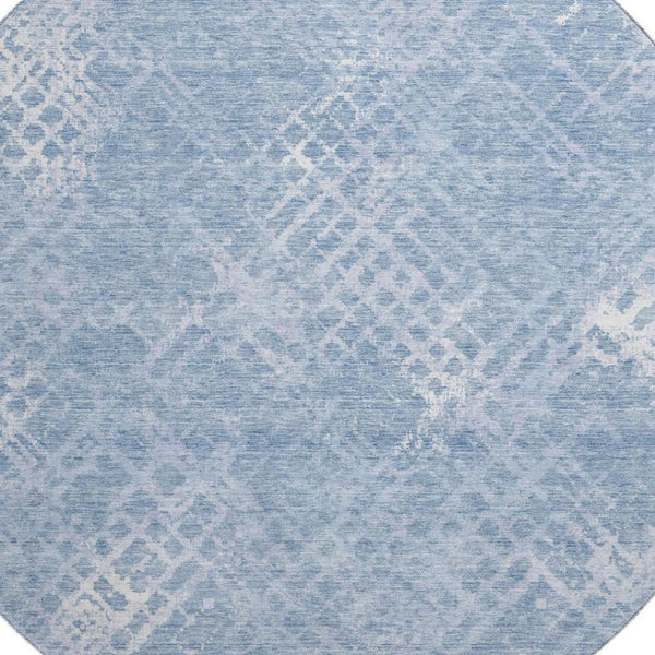 HomeRoots 8' Sky Blue & Ivory Abstract Geometric Round Rug - Washable, UV-Protected, Durable for Busy Homes 666701