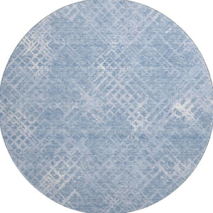 HomeRoots 8' Sky Blue & Ivory Abstract Geometric Round Rug - Washable, UV-Protected, Durable for Busy Homes 666701