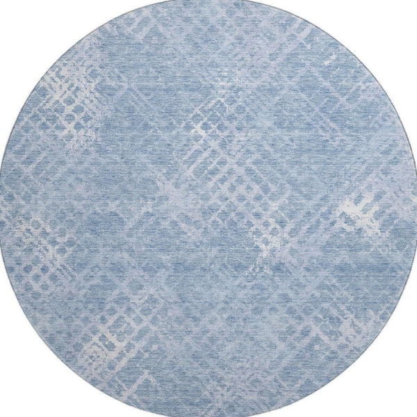 HomeRoots 8' Sky Blue & Ivory Abstract Geometric Round Rug - Washable, UV-Protected, Durable for Busy Homes 666701