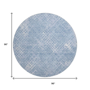 HomeRoots 8' Sky Blue & Ivory Abstract Geometric Round Rug - Washable, UV-Protected, Durable for Busy Homes 666701