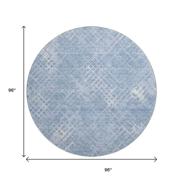 HomeRoots 8' Sky Blue & Ivory Abstract Geometric Round Rug - Washable, UV-Protected, Durable for Busy Homes 666701