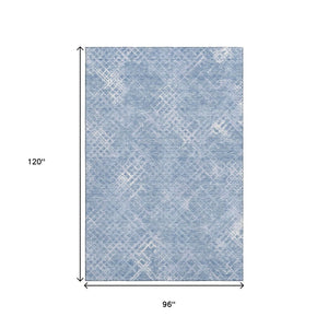 HomeRoots 8' X 10' Sky Blue & Ivory Geometric Area Rug - Washable, UV Protection, Stylish & Durable Design! 666702