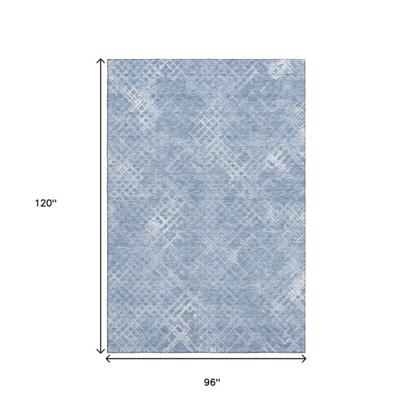 HomeRoots 8' X 10' Sky Blue & Ivory Geometric Area Rug - Washable, UV Protection, Stylish & Durable Design! 666702