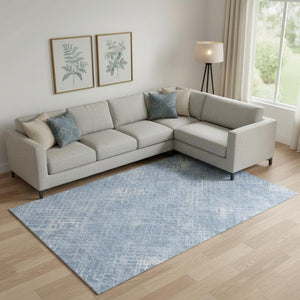HomeRoots 8' X 10' Sky Blue & Ivory Geometric Area Rug - Washable, UV Protection, Stylish & Durable Design! 666702