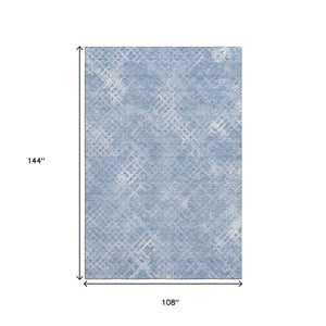 HomeRoots 9' X 12' Sky Blue & Ivory Geometric Area Rug - Washable, UV Protected, Ideal for High-Traffic Spaces! 666703