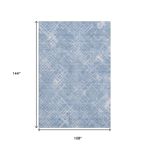 HomeRoots 9' X 12' Sky Blue & Ivory Geometric Area Rug - Washable, UV Protected, Ideal for High-Traffic Spaces! 666703