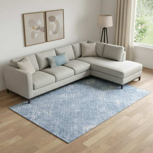 HomeRoots 9' X 12' Sky Blue & Ivory Geometric Area Rug - Washable, UV Protected, Ideal for High-Traffic Spaces! 666703
